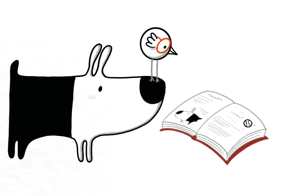 cartoon dog reading book